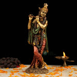 Load image into Gallery viewer, Cold Cast Resin Krishna Showpiece Antique Decor Thakur ji for Gifting Purpose (10 Inches, Metal Finish)