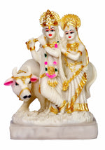 Load image into Gallery viewer, Lord Radha Krishna with Cow Idol 10 Inch – Decorative Polyresin Statue for Home Temple