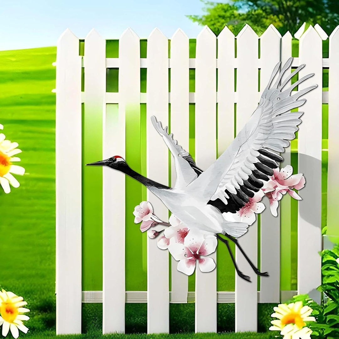 Metal Crane Wall Decor Gift Artwork Iron Crane Wall Art for Fence Patio Home