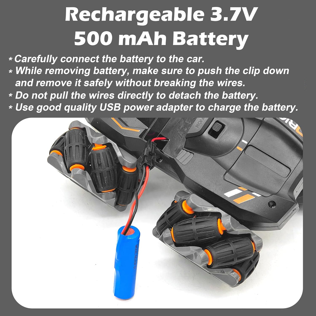 VGRASSP 2.4GHz 4WD Remote Control Drift Stunt Car Toy for Kids with Lights and Music - Double Sided 360° Rotating Dancing and Crawling RC Car with Rechargeable Battery - Color As Per Stock