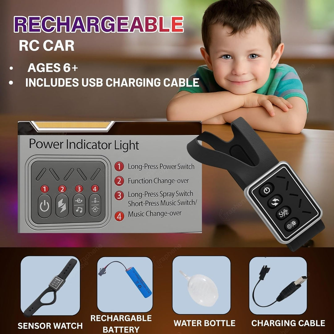 GRAPHENE 4x4 RC Remote Control Car Toy for Kids Boys Adults Stunt Drift Car Hand Sensor Gesture Control 360° Spin 4WD High Speed Spray Mist Crawler Rotating Off Road Smoke Racing Car for 5+ Years