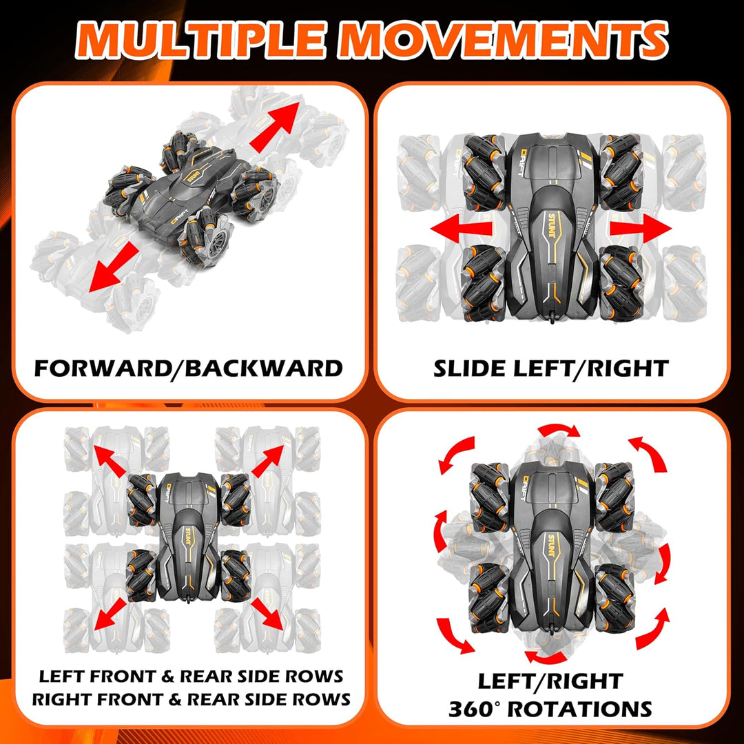 VGRASSP 2.4GHz 4WD Remote Control Drift Stunt Car Toy for Kids with Lights and Music - Double Sided 360° Rotating Dancing and Crawling RC Car with Rechargeable Battery - Color As Per Stock