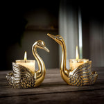Load image into Gallery viewer, BEHOMA Aluminium Pair of Swans for Good Luck &amp; Love | Candle Holder for Home Decor Living Room | Showpiece Wedding Gift for Couples | Marriage for Couple (Candles not Included) Gold