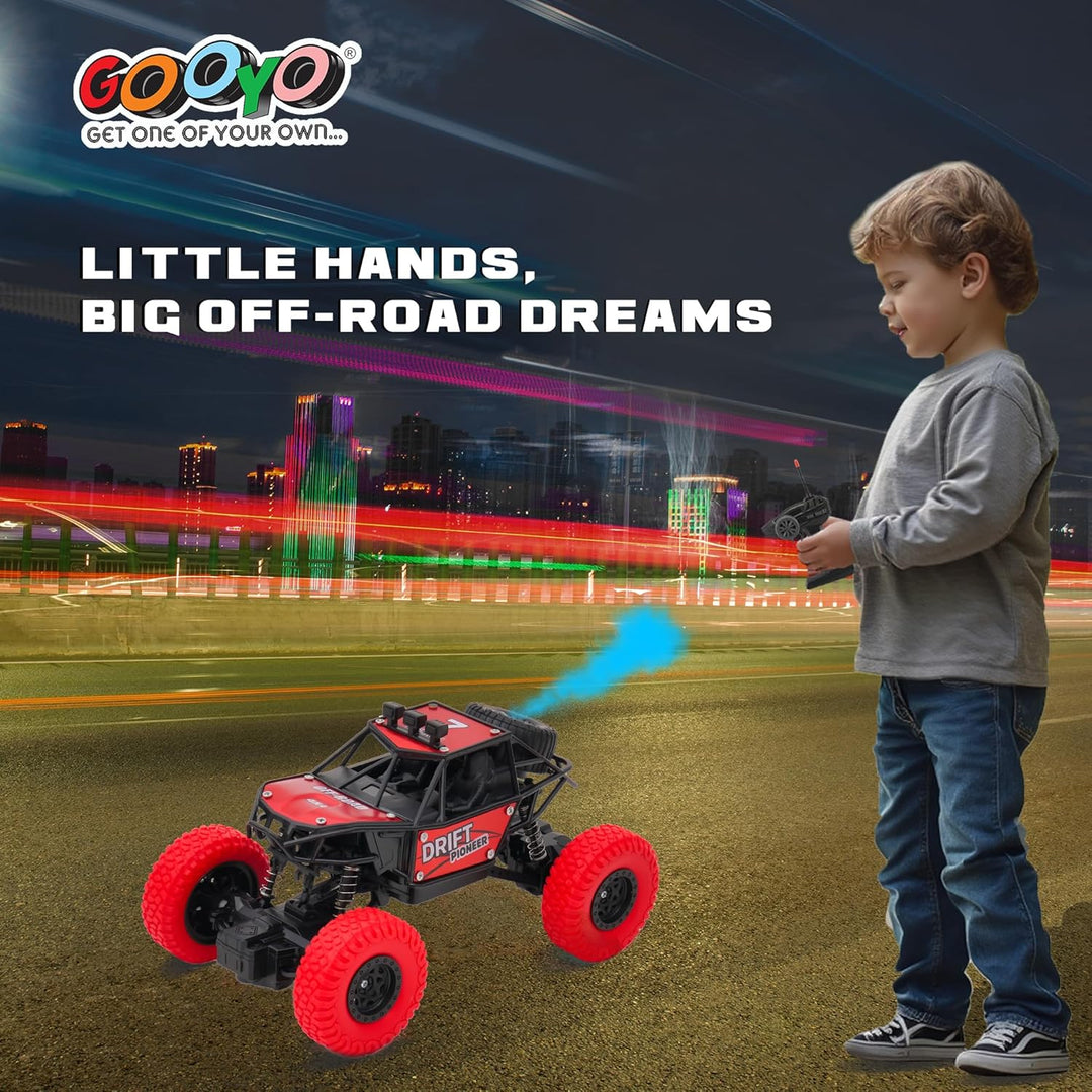 Gooyo GY-45 Rechargeable Remote Control Rock Crawler Car with Smoke | Monster Truck with Spray for Kids | RC Car 4x4 Off-Road Big Car Toy | High Speed | Red Color | in-Built Battery | Gift Box Pack