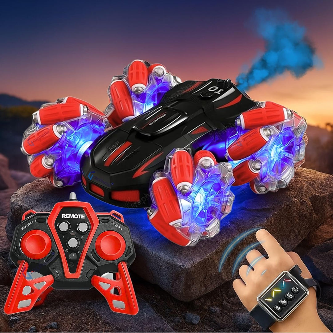 GRAPHENE 4x4 RC Remote Control Car Toy for Kids Boys Adults Stunt Drift Car Hand Sensor Gesture Control 360° Spin 4WD High Speed Spray Mist Crawler Rotating Off Road Smoke Racing Car for 5+ Years