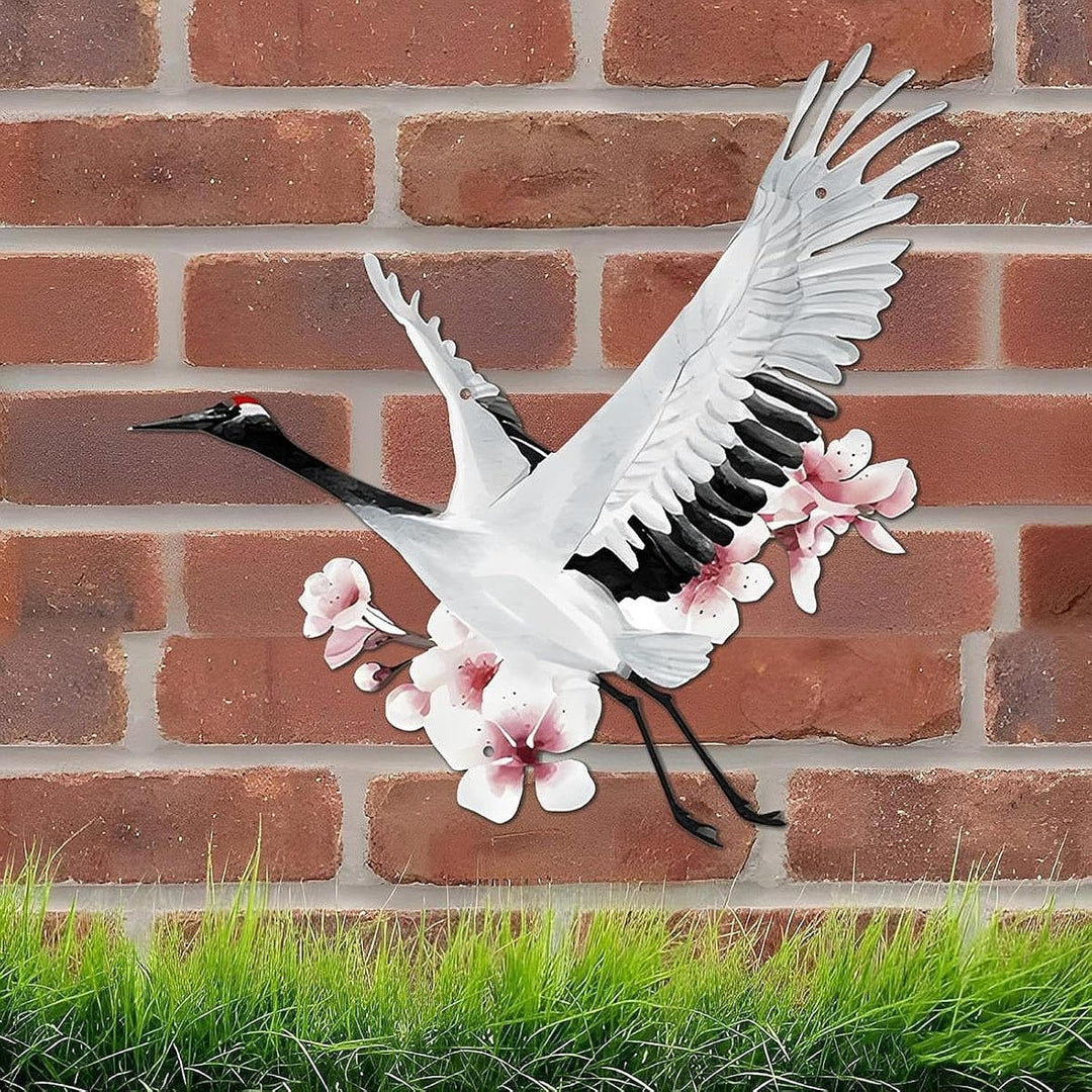 Metal Crane Wall Decor Gift Artwork Iron Crane Wall Art for Fence Patio Home