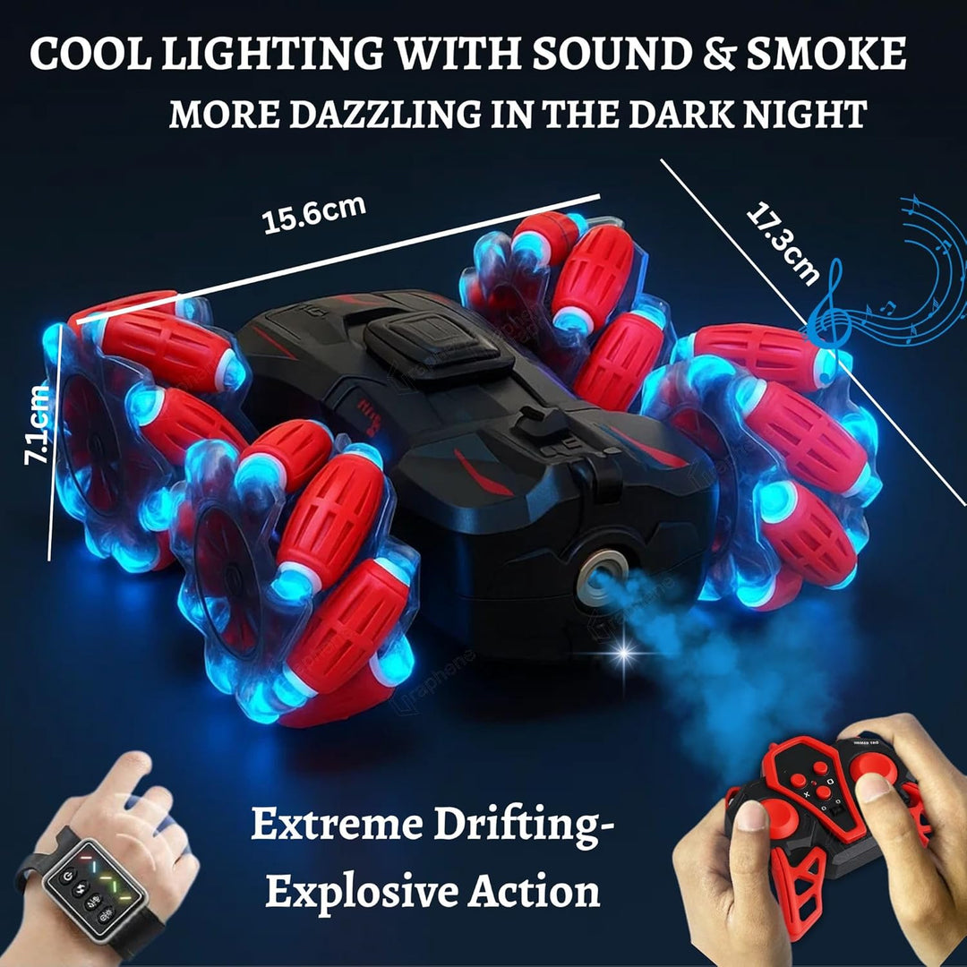 GRAPHENE 4x4 RC Remote Control Car Toy for Kids Boys Adults Stunt Drift Car Hand Sensor Gesture Control 360° Spin 4WD High Speed Spray Mist Crawler Rotating Off Road Smoke Racing Car for 5+ Years