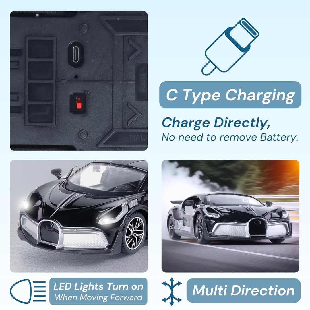 Popsugar Door Opening Remote Control Car | Rechargeable 1200mAh Lithium Battery | C-Type Charging | 75-Min Runtime | 2.4G Long Range Remote (100+ ft) | HighSpeed RC Car | Gift for Kids | Made in India