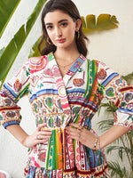 Load image into Gallery viewer, Ethnic Motif Printed Pure Cotton Fit and Flare Dress
