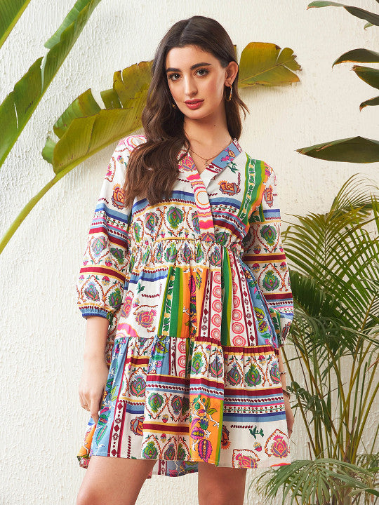 Ethnic Motif Printed Pure Cotton Fit and Flare Dress