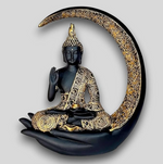 Load image into Gallery viewer, Antique Big Meditating Moon Buddha Statue Showpiece for Home Decor - Living Room - House Warming - Office - Gifting - Buddha Idol Polyresin Decorative Figurine (9 Inch / 23 cm, Black, Gold)
