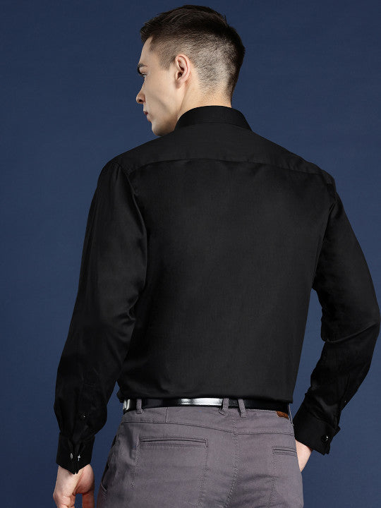 Men Black Solid French Cuff Regular Fit Formal Shirt