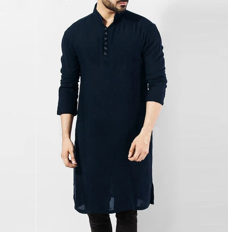 Mens Long Sleeve Formal Tunic Shirt Tops Bluse Kaftan Kurta Tunic Dress Muslim