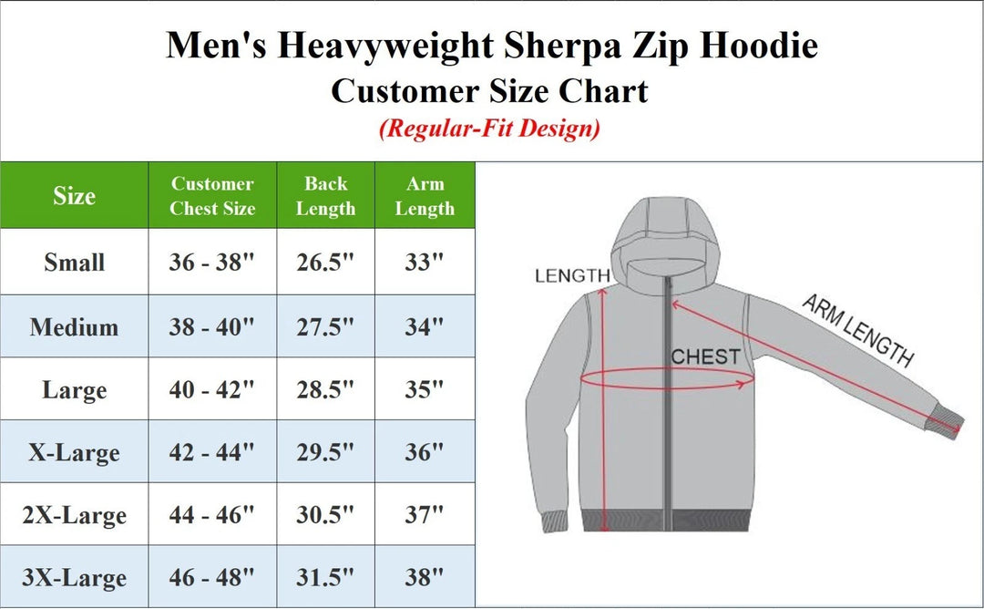 Men's Heavy Weight Sherpa Fleece Lined Hoodie Sweater Jacket - Full Zip - S-XXL