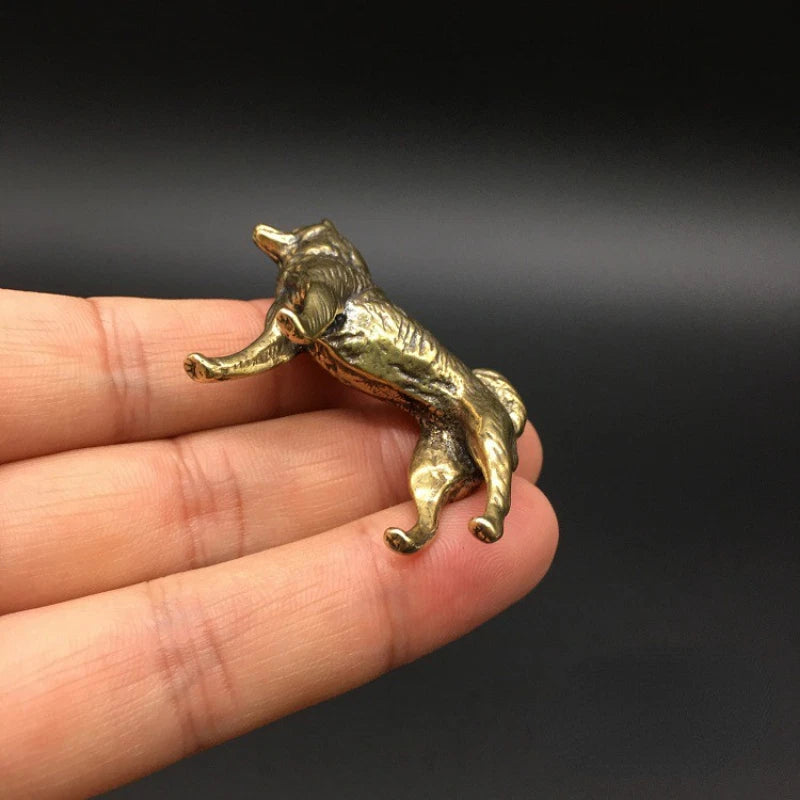 Mini Cute Dog Brass Figurine Sculptures Statue Handicraft Gift Home Decor