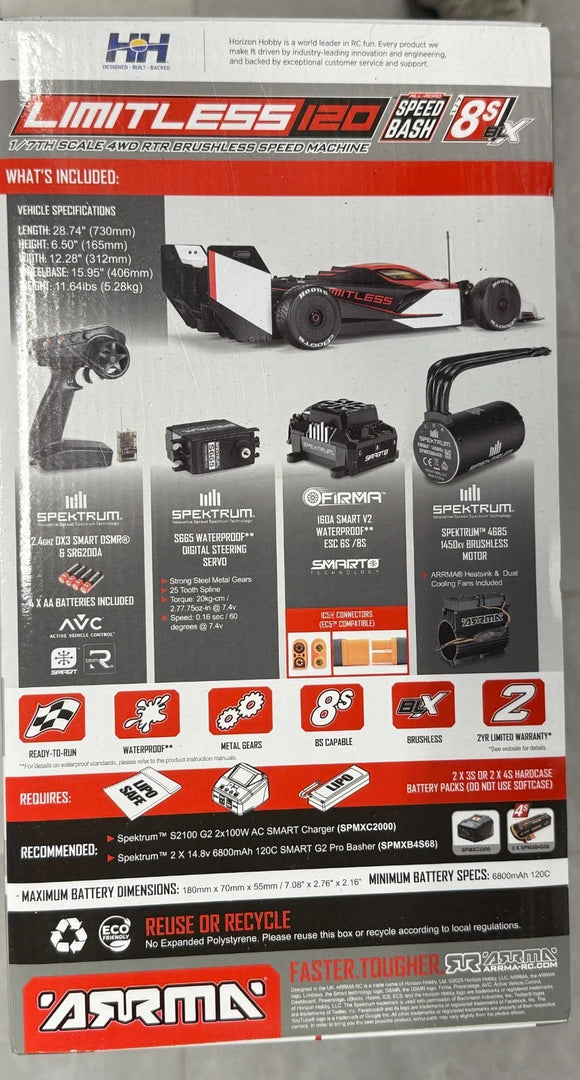-NIB- Arrma 1/7 Limitless 8S AVC 4X4 RTR Brushless Street Speed R/C Car ARA7816