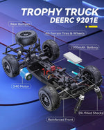 Load image into Gallery viewer, DEERC 9201E 1:10 Large RC Car Off Road 48 km/h 4x4 Off-Road Monster Crawler Toy