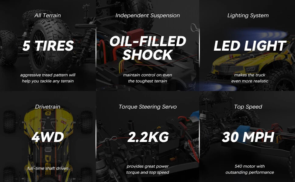 DEERC 9201E 1:10 Large RC Car Off Road 48 km/h 4x4 Off-Road Monster Crawler Toy