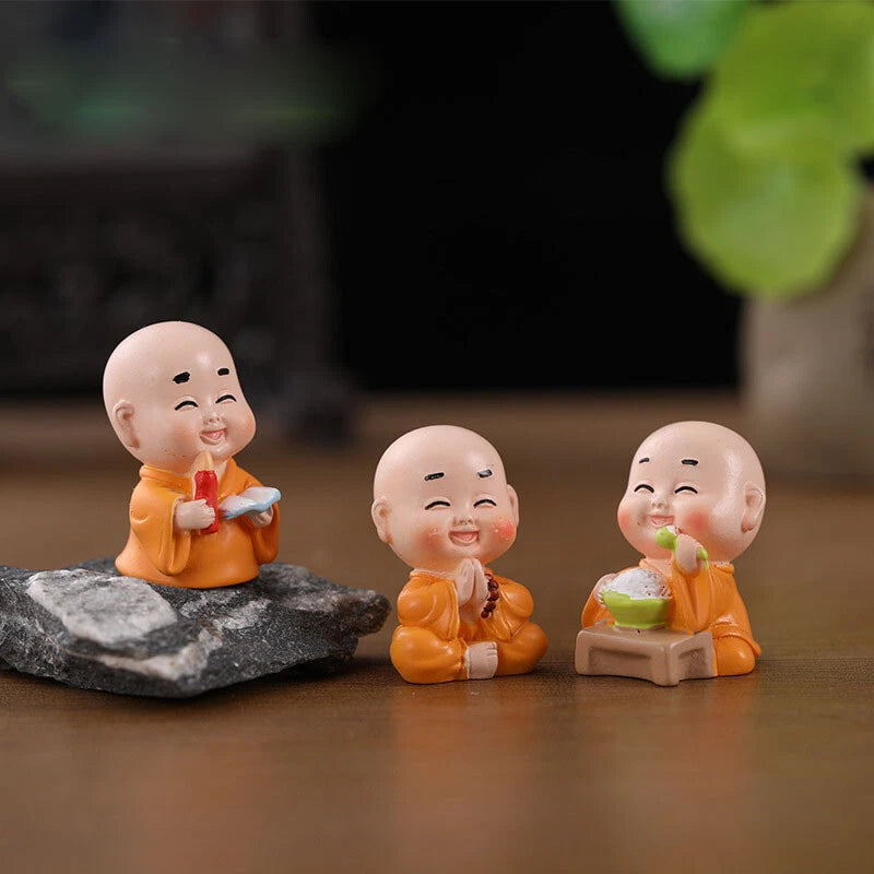 Cute Mini Buddha Statue Monk Resin Handicraft Figurine Ornament Home Decor Funny