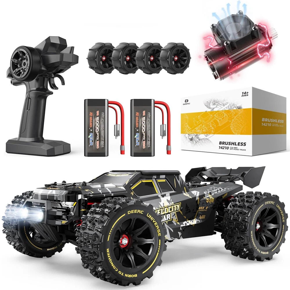 DEERC 14210 1:14 Brushless RC Car Max 50+ MPH Offroad High Speed Monster Truck