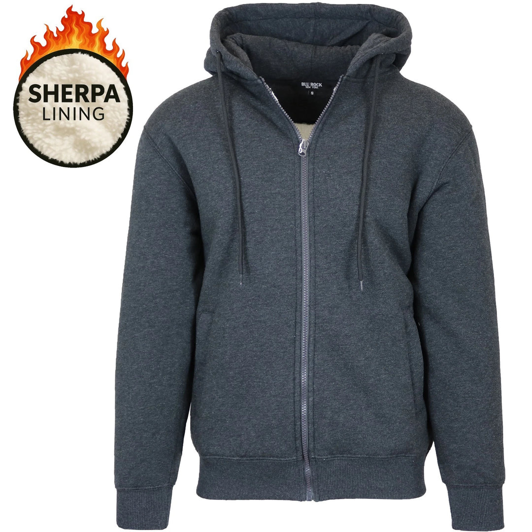 Men's Heavy Weight Sherpa Fleece Lined Hoodie Sweater Jacket - Full Zip - S-XXL