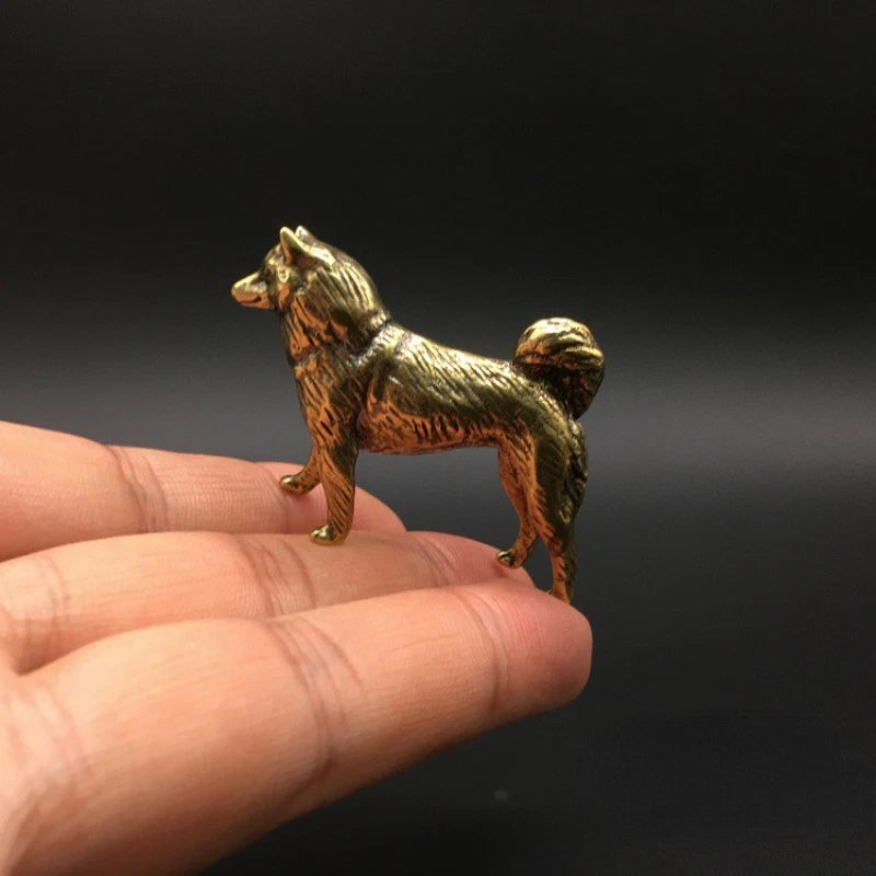Mini Cute Dog Brass Figurine Sculptures Statue Handicraft Gift Home Decor