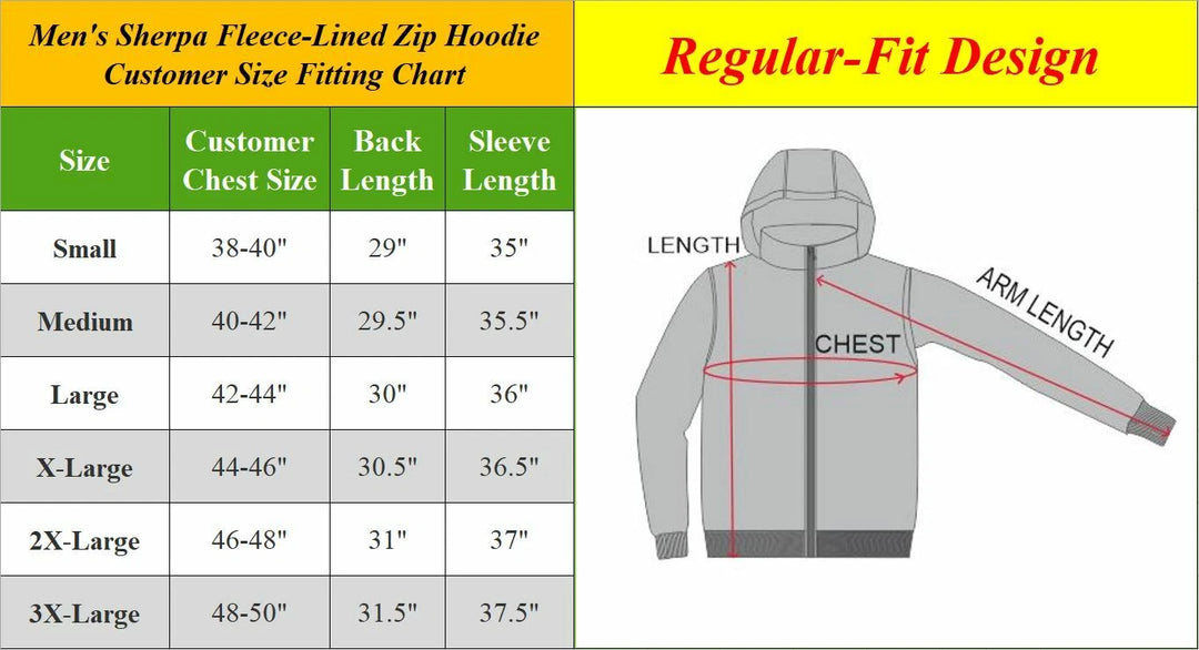 Men's Heavy Weight Sherpa Fleece Lined Hoodie Sweater Jacket - Full Zip - S-XXL