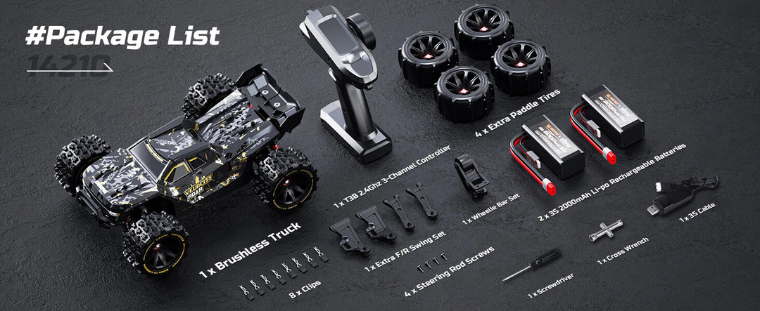 DEERC 14210 1:14 Brushless RC Car Max 50+ MPH Offroad High Speed Monster Truck